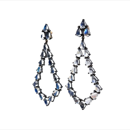 Moonstone & Diamond Drop Earrings in Sterling Silver