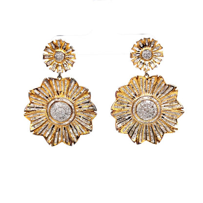 Vermeil Pave Diamond Flower Drop Earrings