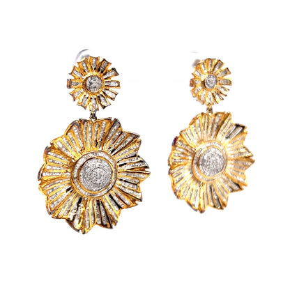 Vermeil Pave Diamond Flower Drop Earrings