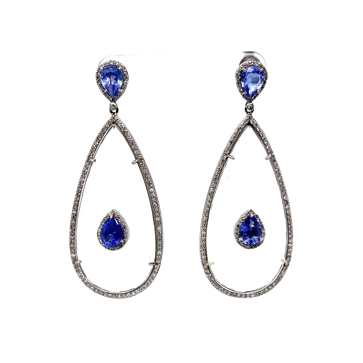 Tanzanite & Diamond Drop Earrings in Sterling Silver