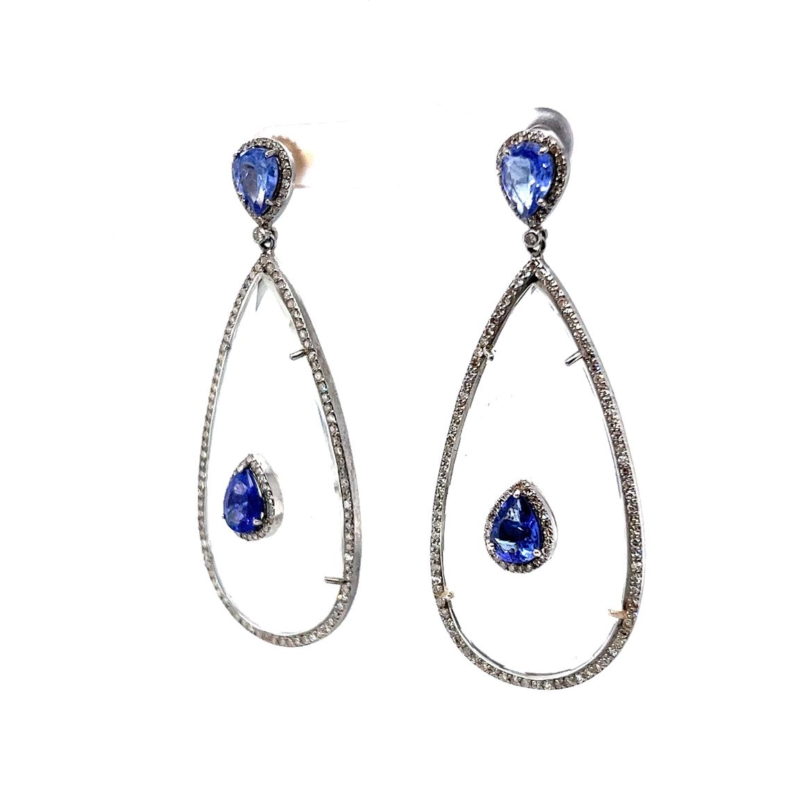 Tanzanite & Diamond Drop Earrings in Sterling Silver