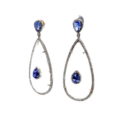 Tanzanite & Diamond Drop Earrings in Sterling Silver 