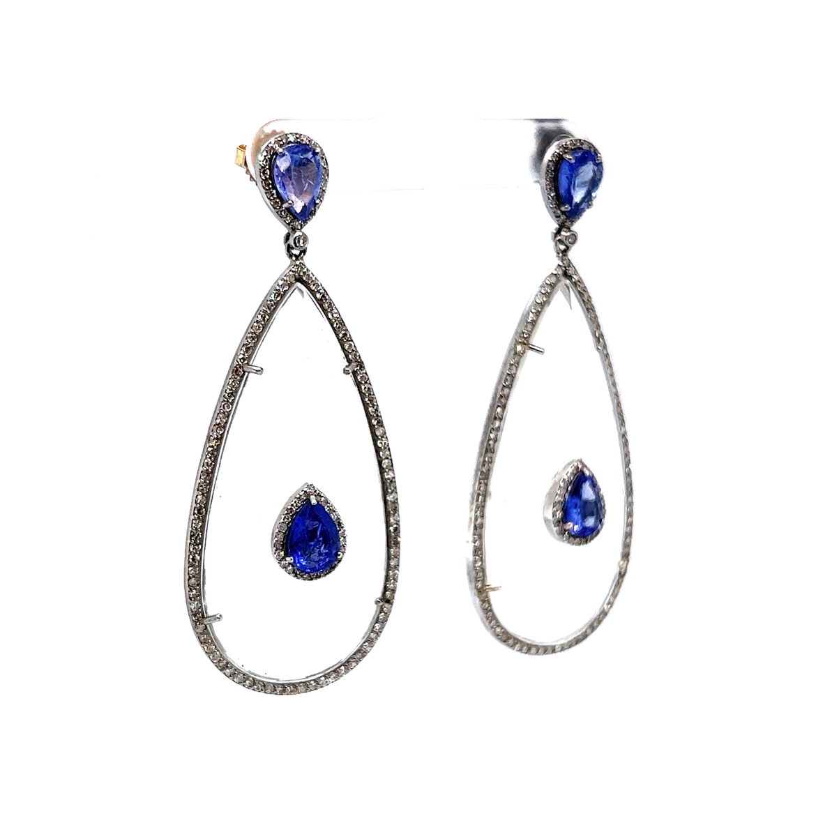 Tanzanite & Diamond Drop Earrings in Sterling Silver 