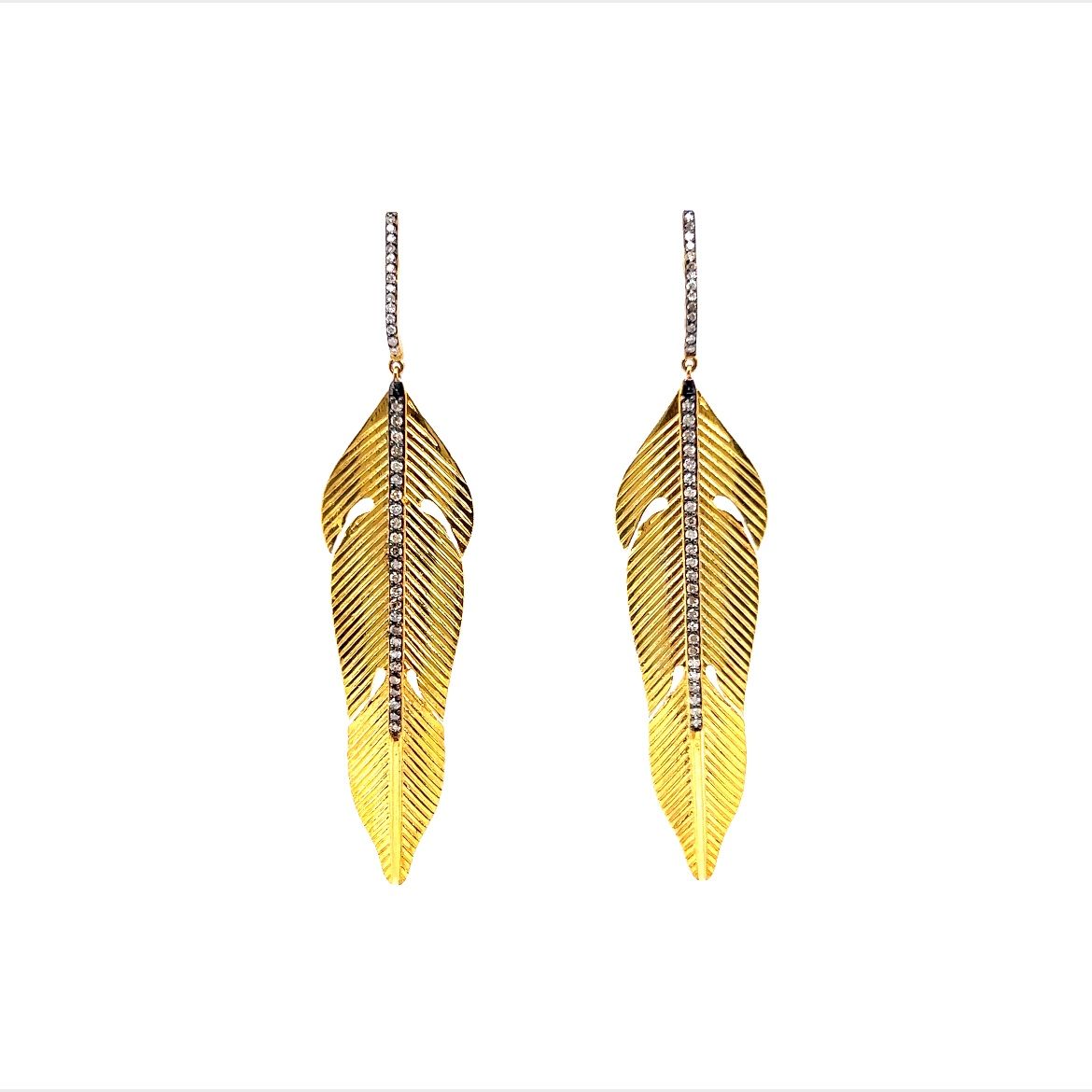 Oversized Diamond Vermeil Leaf Drop Earrings