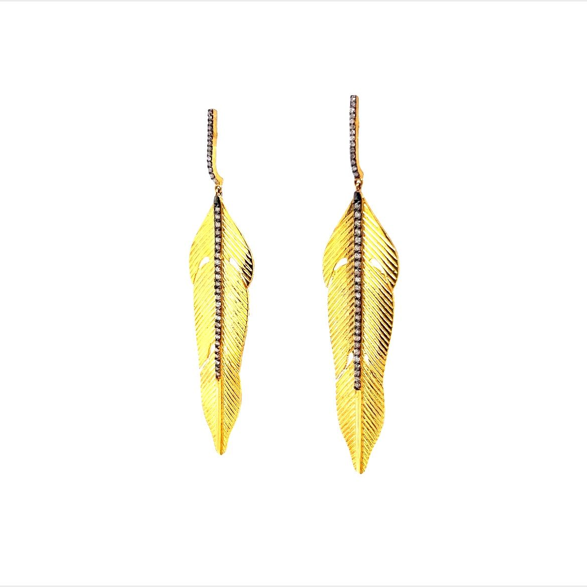 Oversized Diamond Vermeil Leaf Drop Earrings