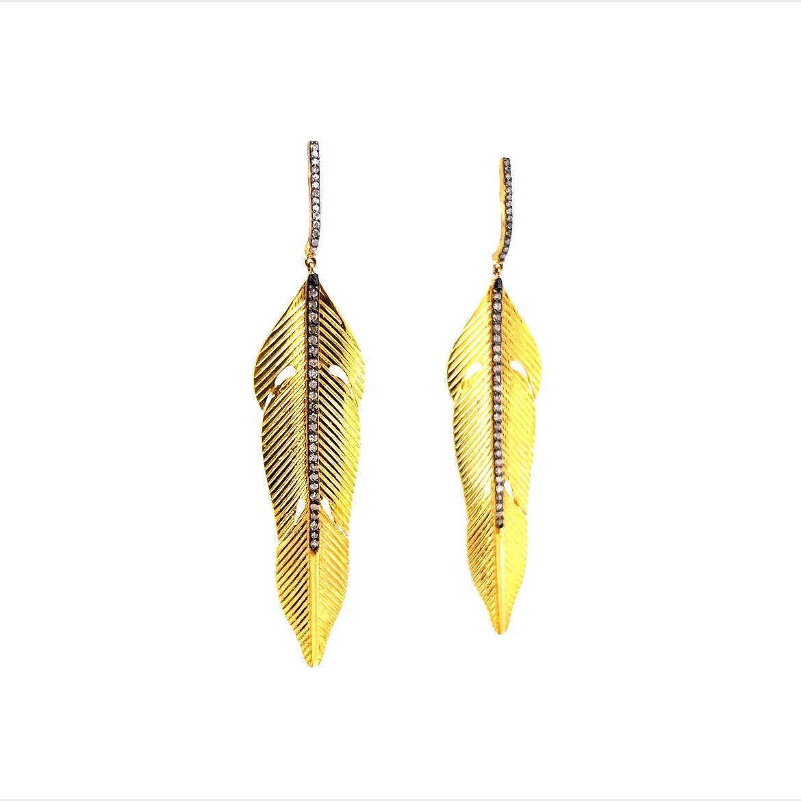 Oversized Diamond Vermeil Leaf Drop Earrings