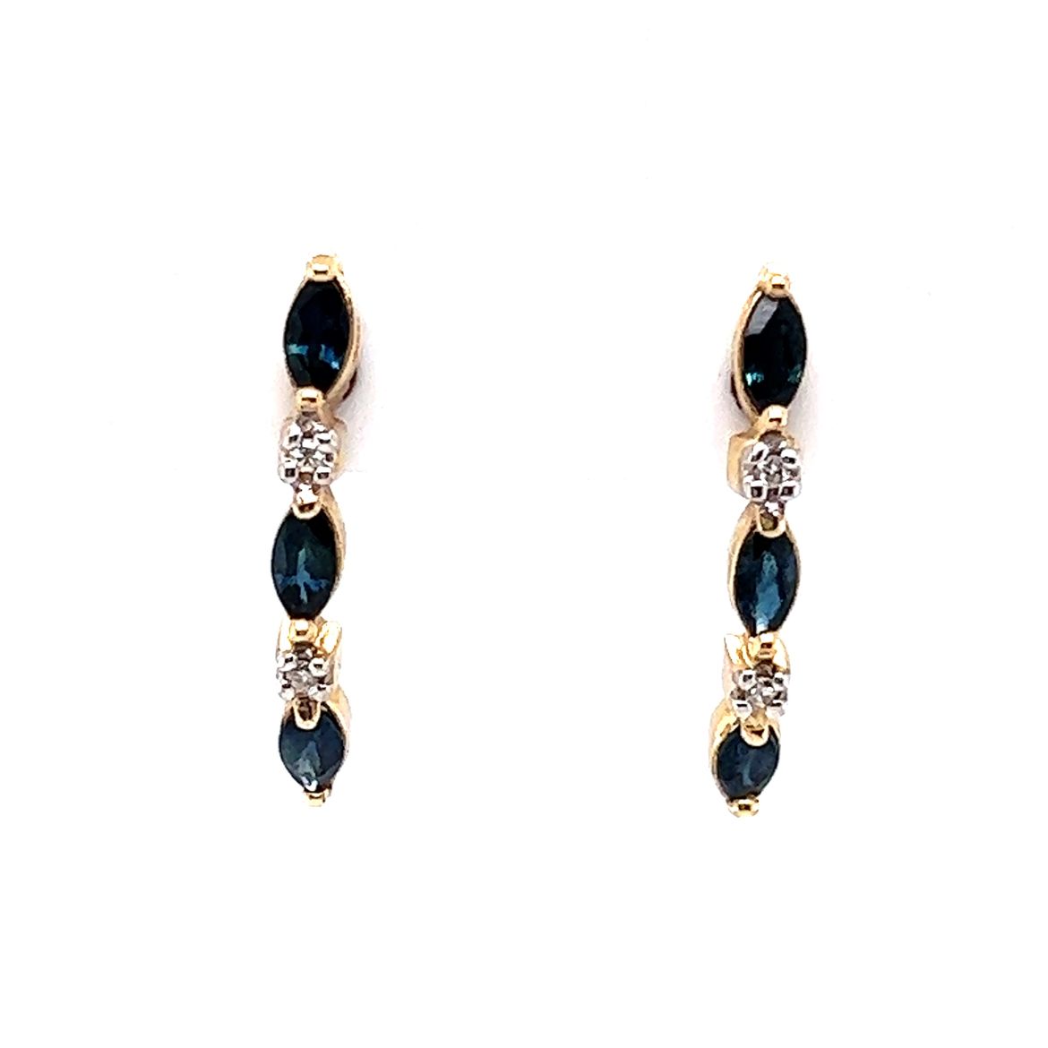 Curved Bar Sapphire & Diamond Earrings in 14k Yellow Gold