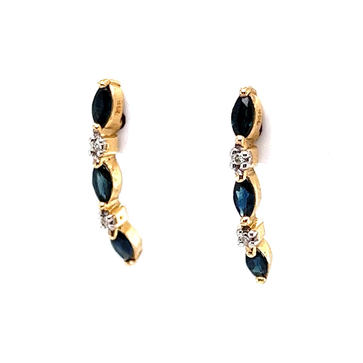 Curved Bar Sapphire & Diamond Earrings in 14k Yellow Gold