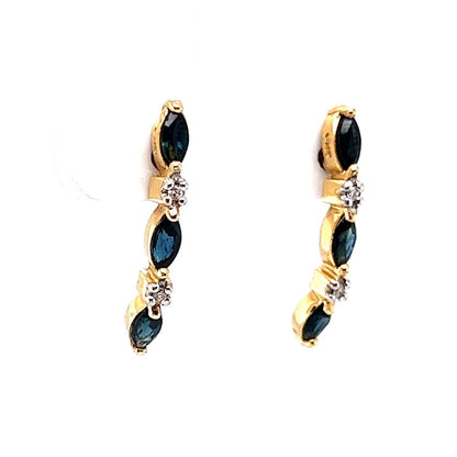 Curved Bar Sapphire & Diamond Earrings in 14k Yellow Gold