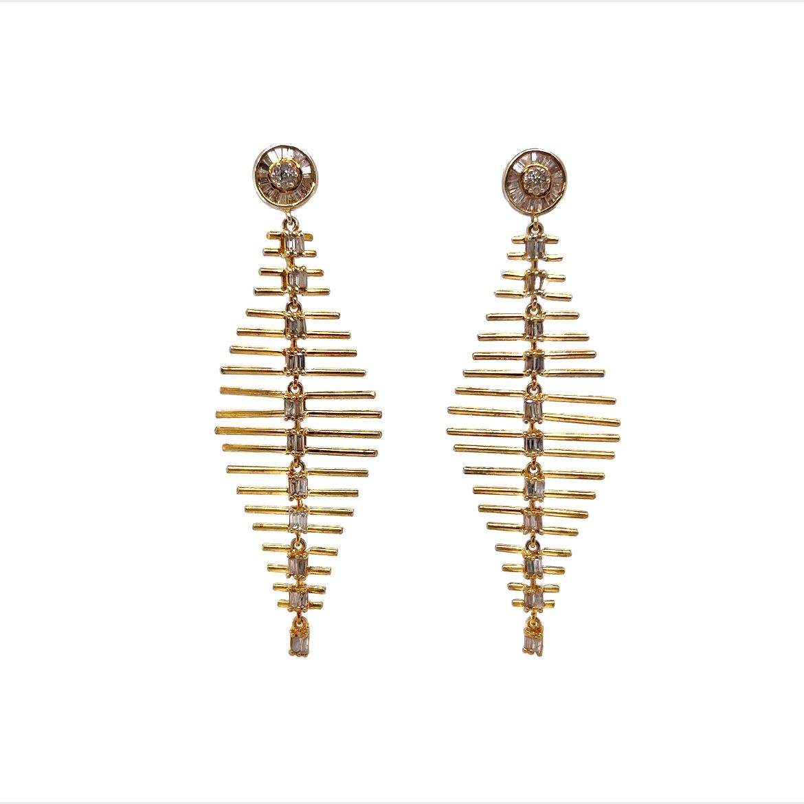 Vermeil Baguette Cut Diamond Lattice Drop Earrings