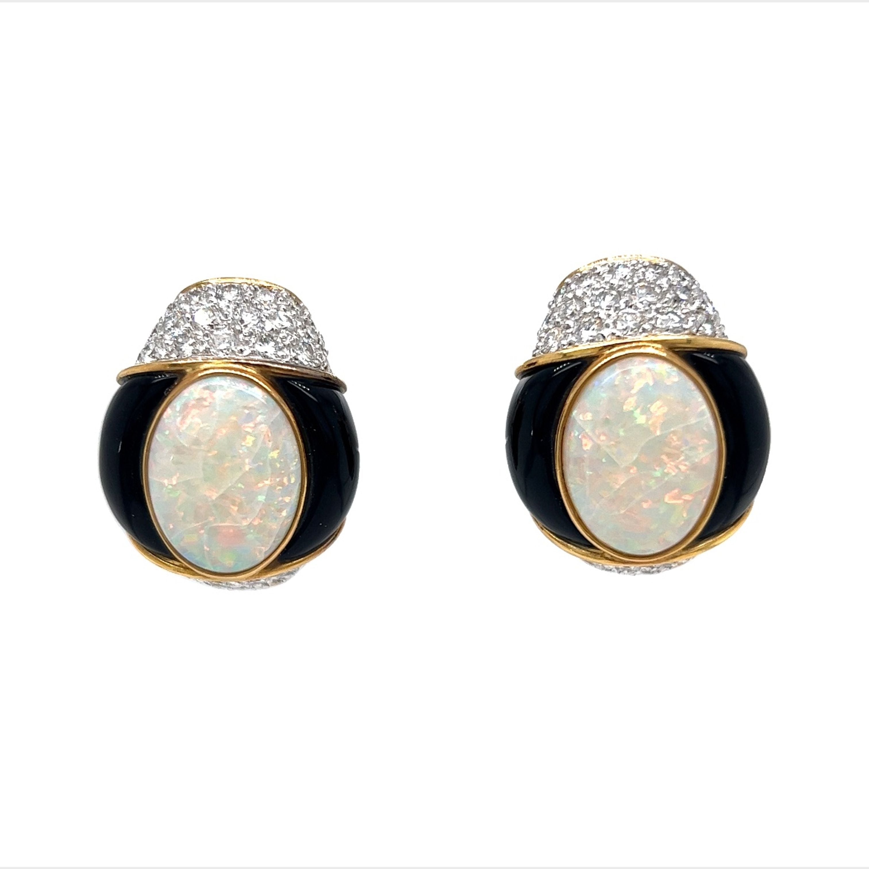 ANGELIC AURA 14KT GOLD & DIAMOND AUSTRALIAN OPAL EARRINGS