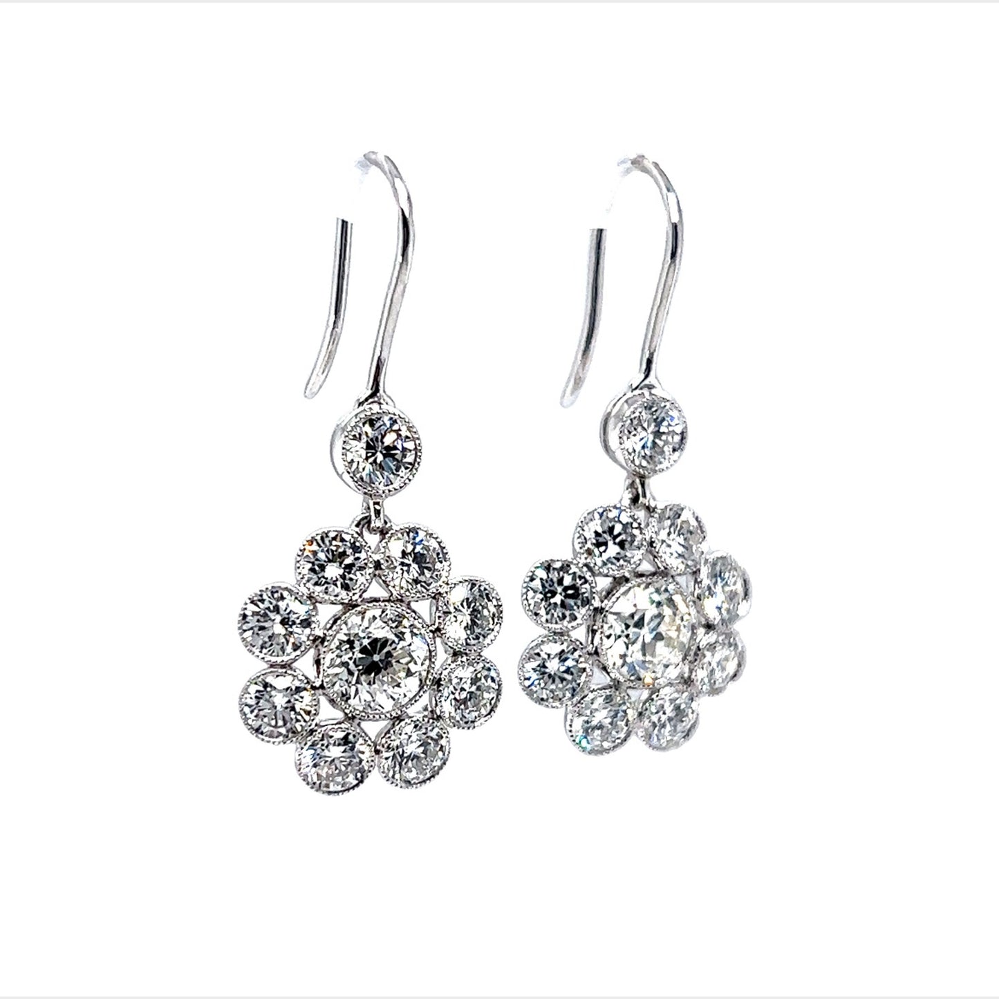 Antique Inspired Diamond Cluster Drop Earrings in Platinum