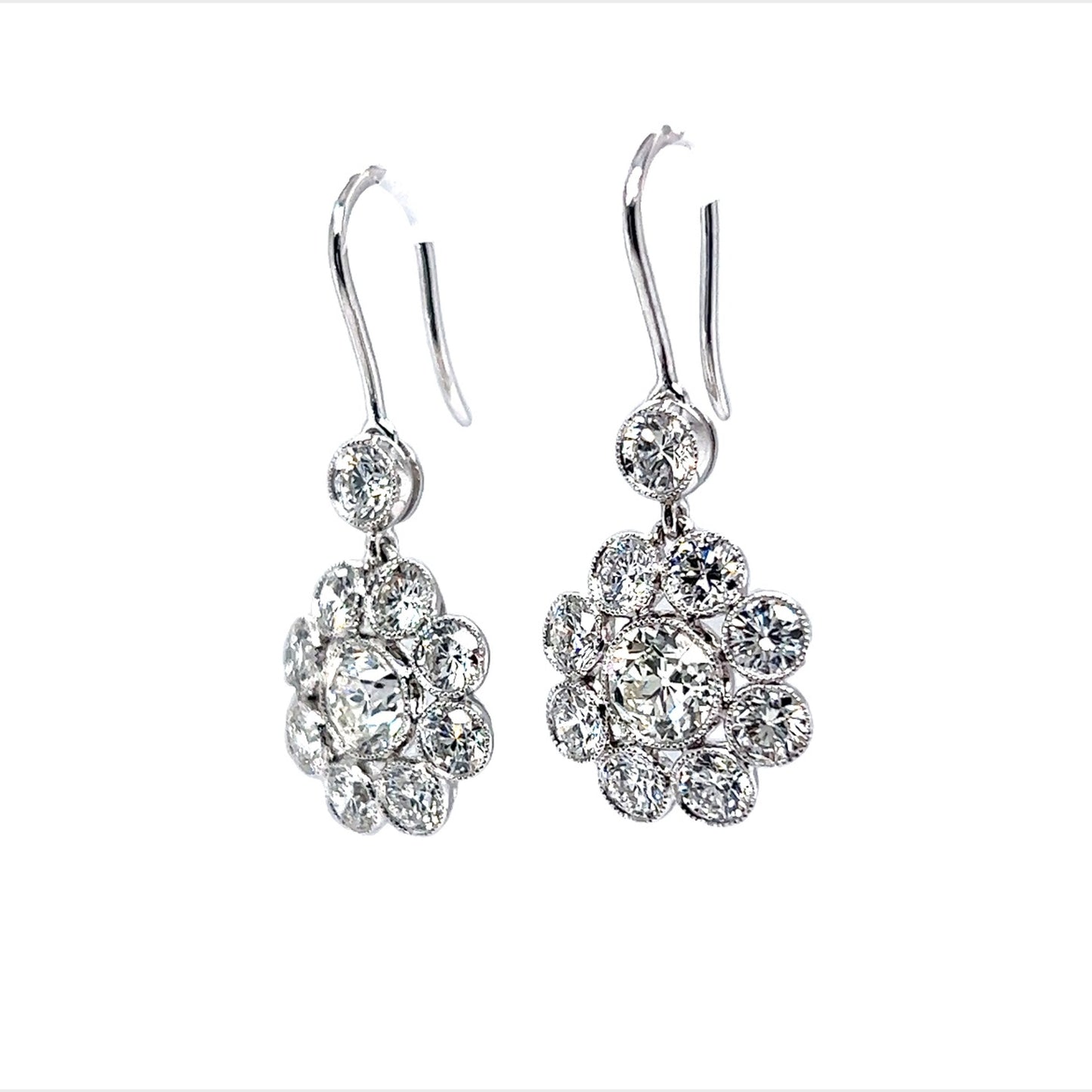 Antique Inspired Diamond Cluster Drop Earrings in Platinum