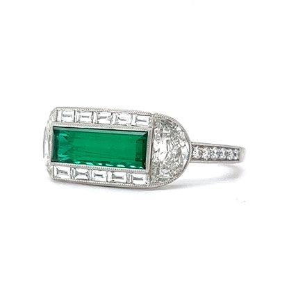 Elongated Emerald & Diamond Cocktail Ring in Platinum 