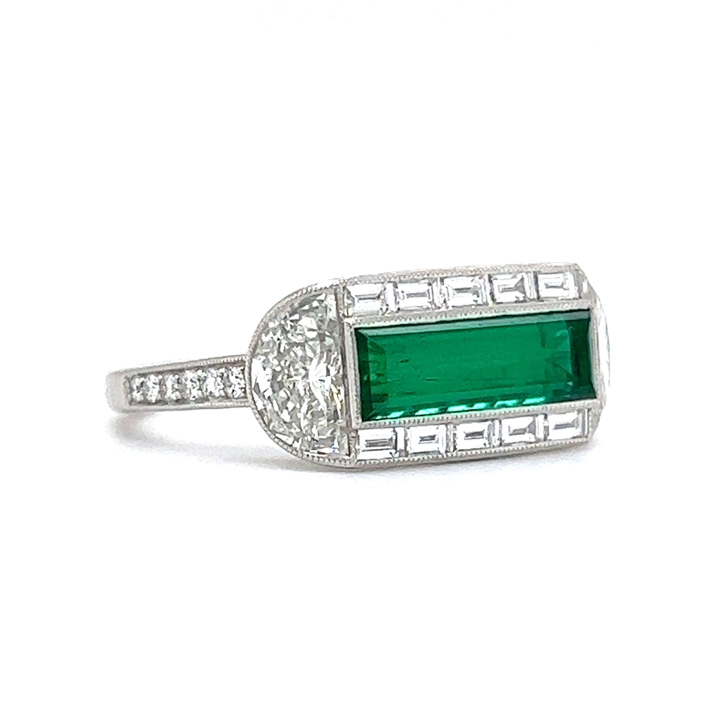 Elongated Emerald & Diamond Cocktail Ring in Platinum