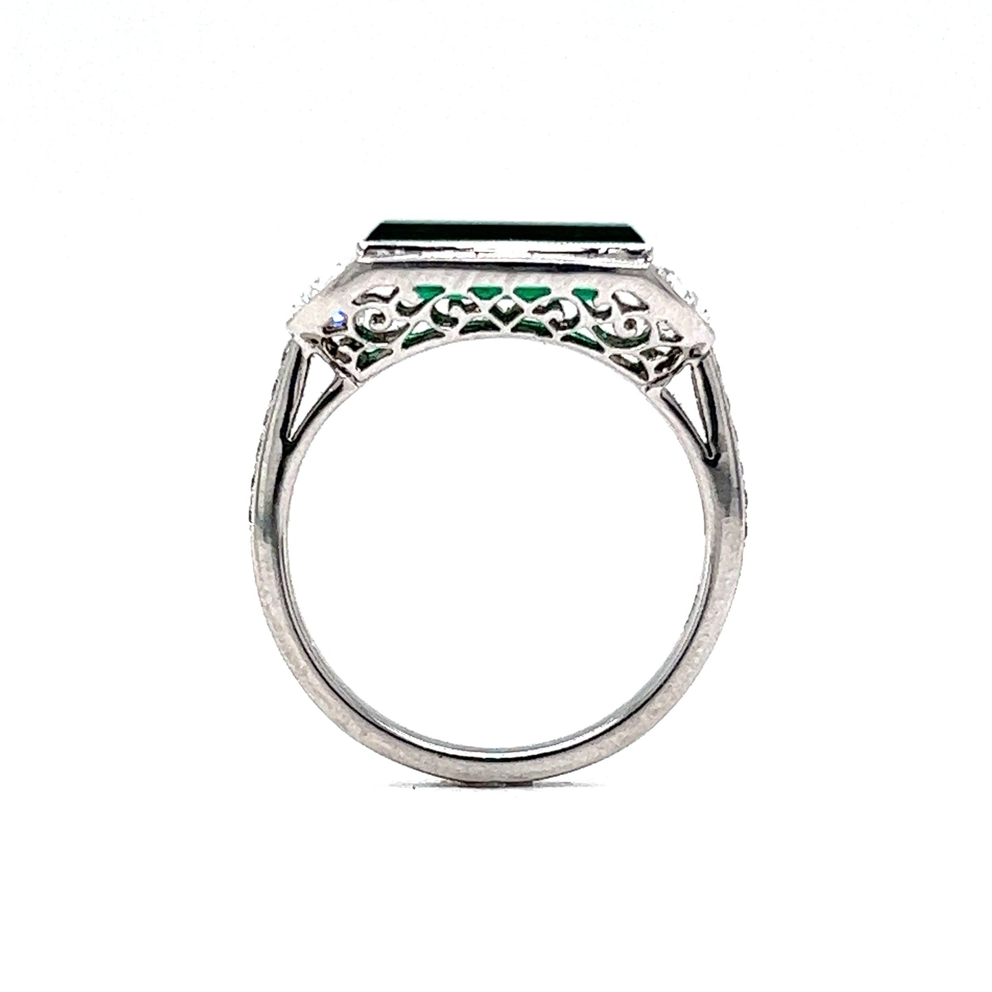 Elongated Emerald & Diamond Cocktail Ring in Platinum