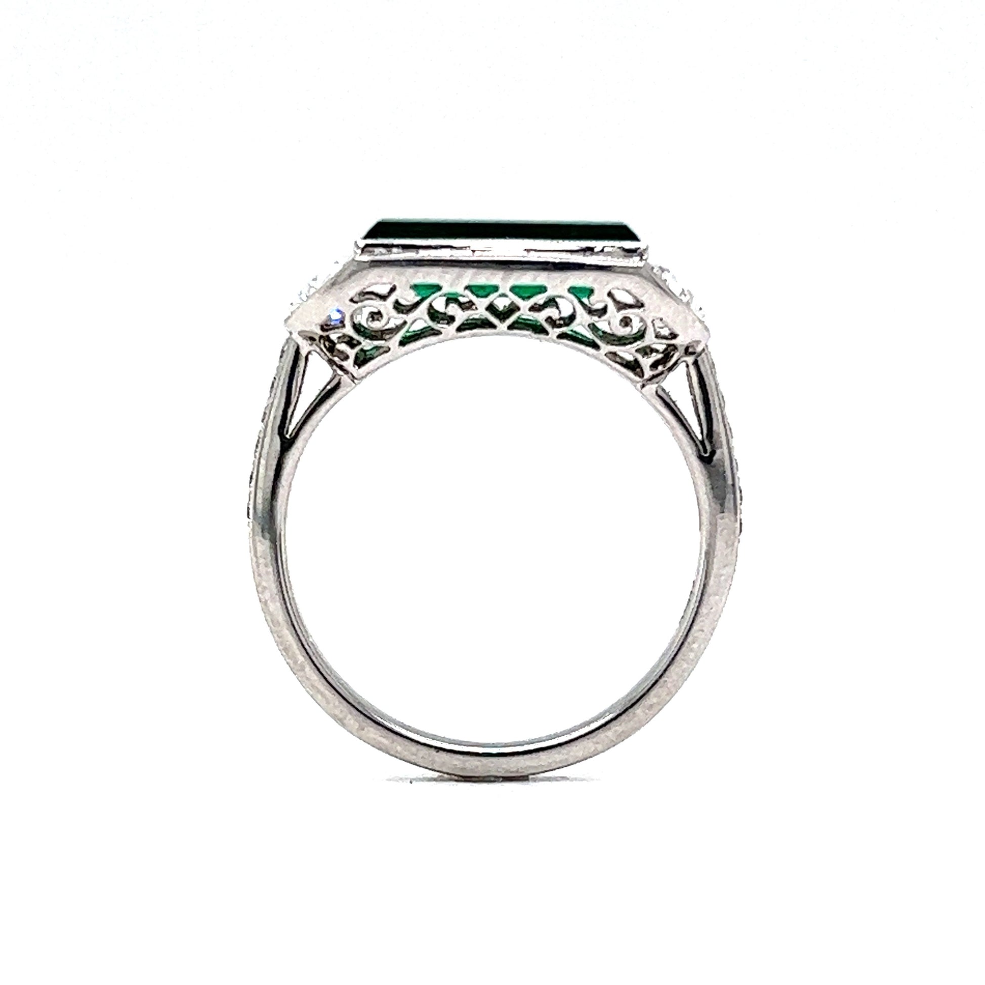 Elongated Emerald & Diamond Cocktail Ring in Platinum 