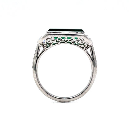 Elongated Emerald & Diamond Cocktail Ring in Platinum 