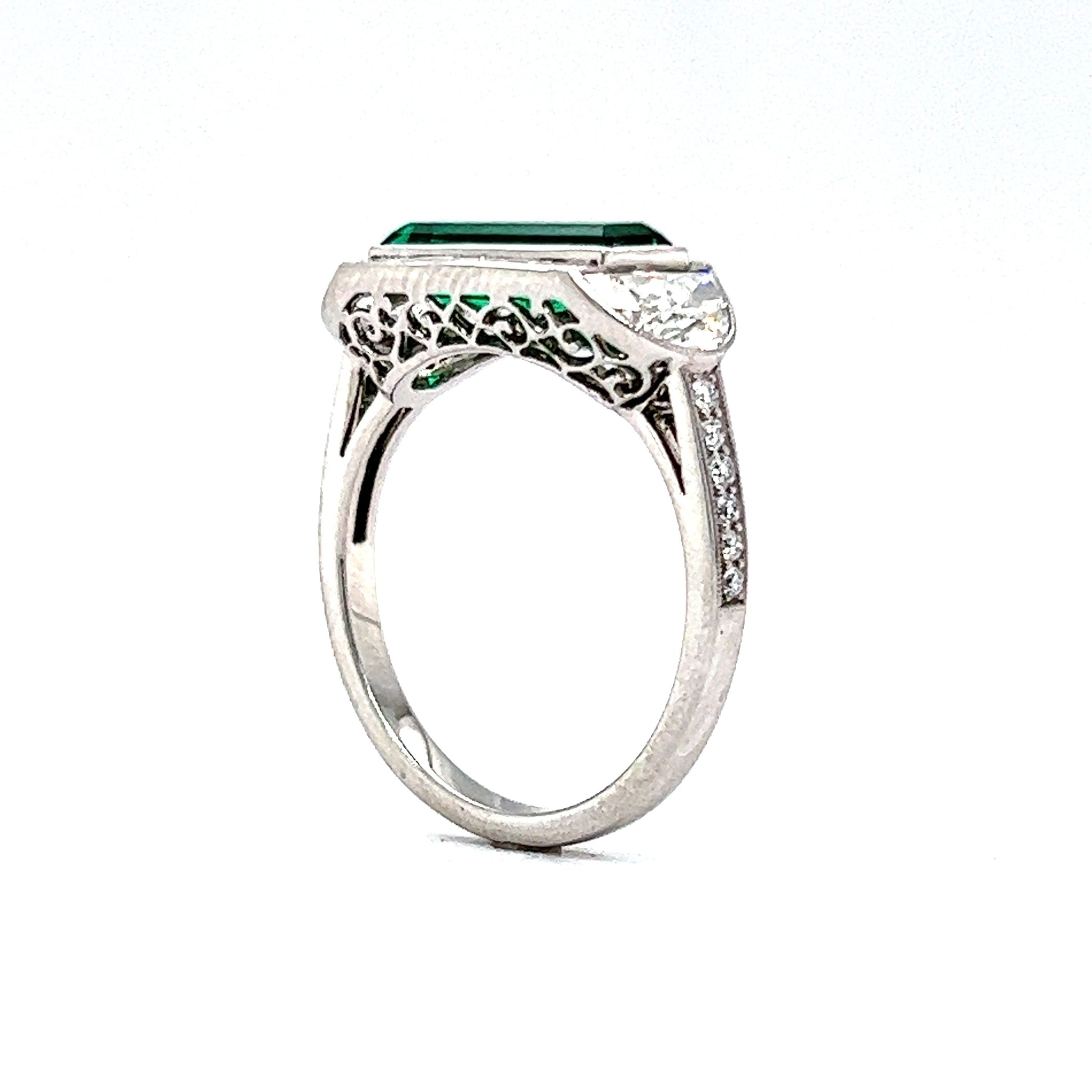 Elongated Emerald & Diamond Cocktail Ring in Platinum 