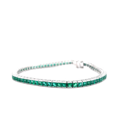 Square Cut Green Emerald Tennis Bracelet in Platinum