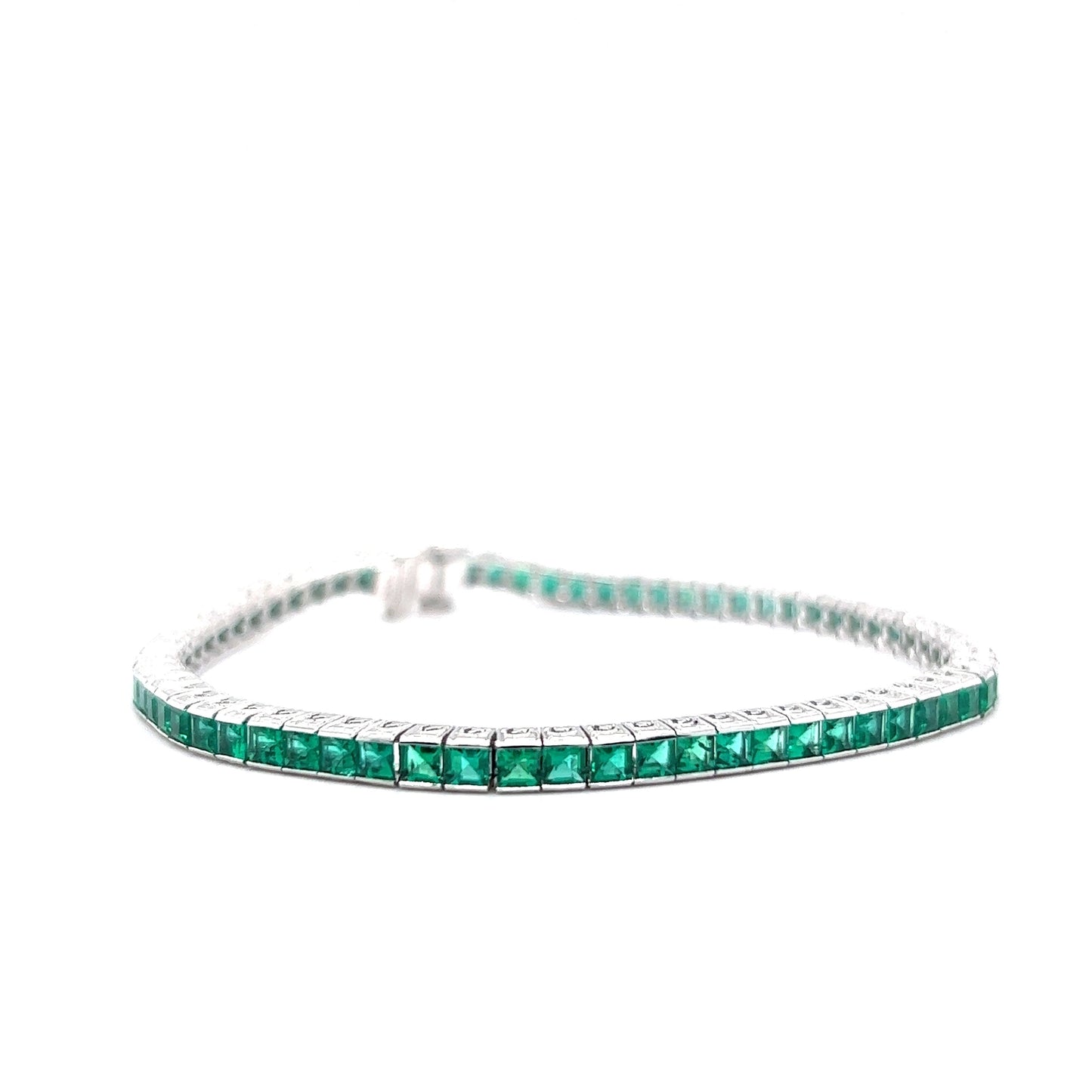 Square Cut Emerald Tennis Bracelet in Platinum