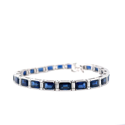 Modern Sapphire & Diamond Line Bracelet in 18k White Gold