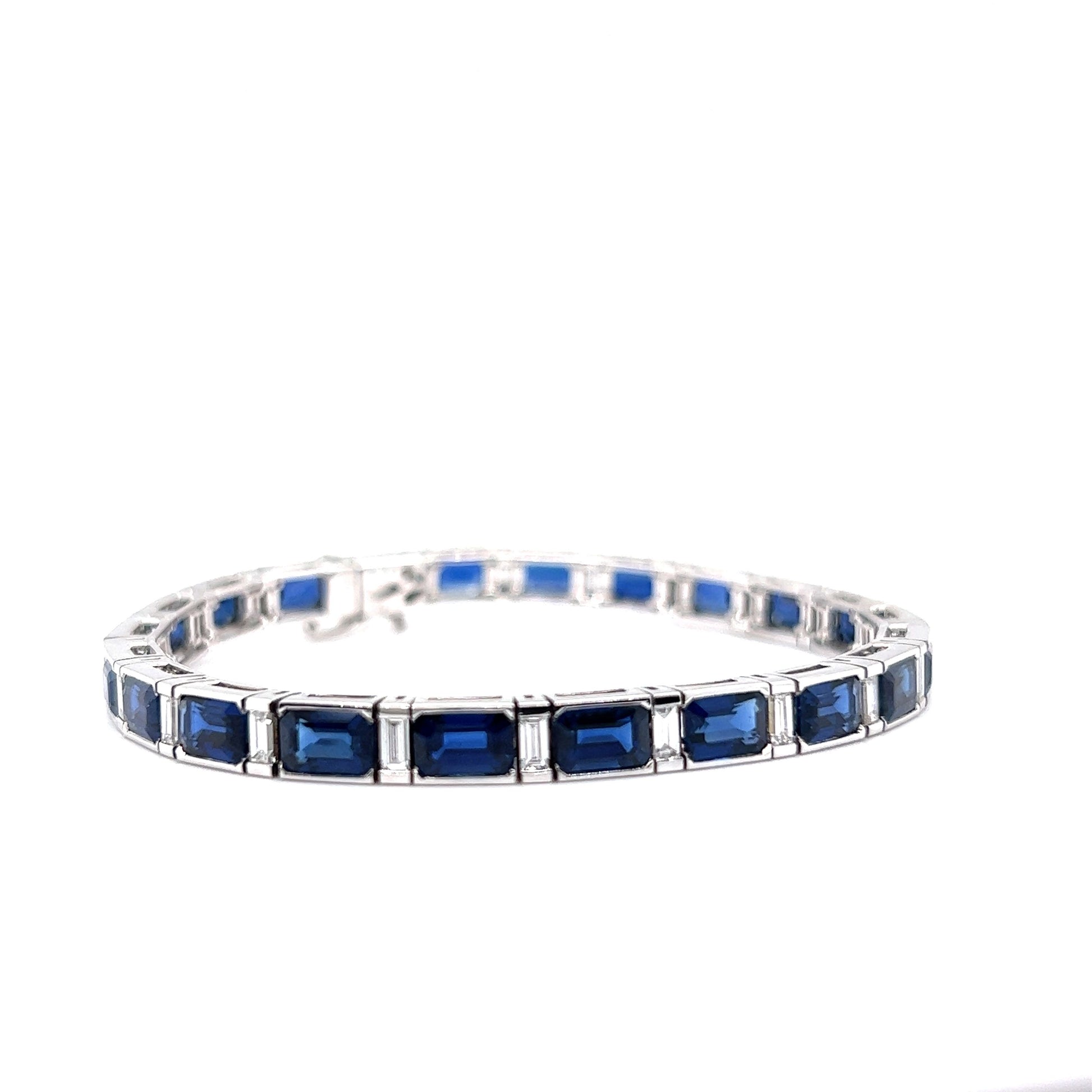 Modern Sapphire & Diamond Line Bracelet in 18k White Gold