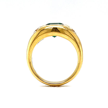 Flush Set Cushion Cut Emerald & Diamond Ring in 18k Yellow Gold