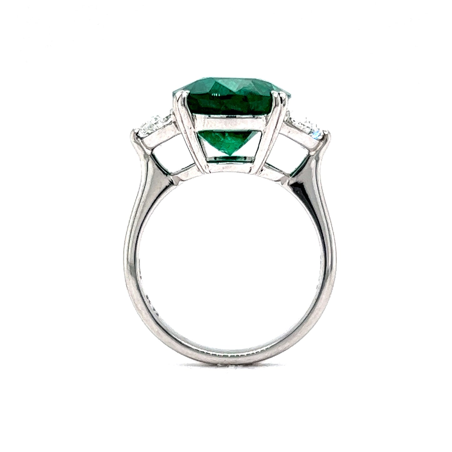 Oval Cut Emerald & Half Moon Diamond Cocktail Ring in Platinum