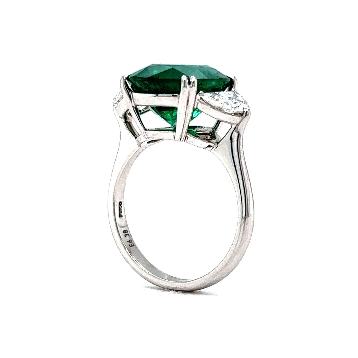 Oval Cut Emerald & Half Moon Diamond Cocktail Ring in Platinum