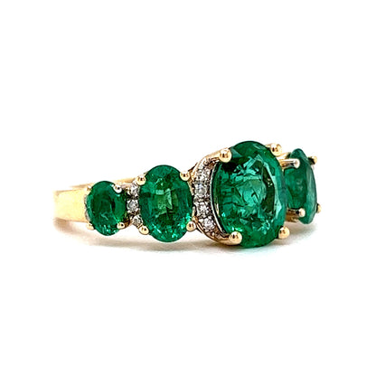 Five Stone Oval Cut Emerald & Diamond Ring in 14k Yellow Gold