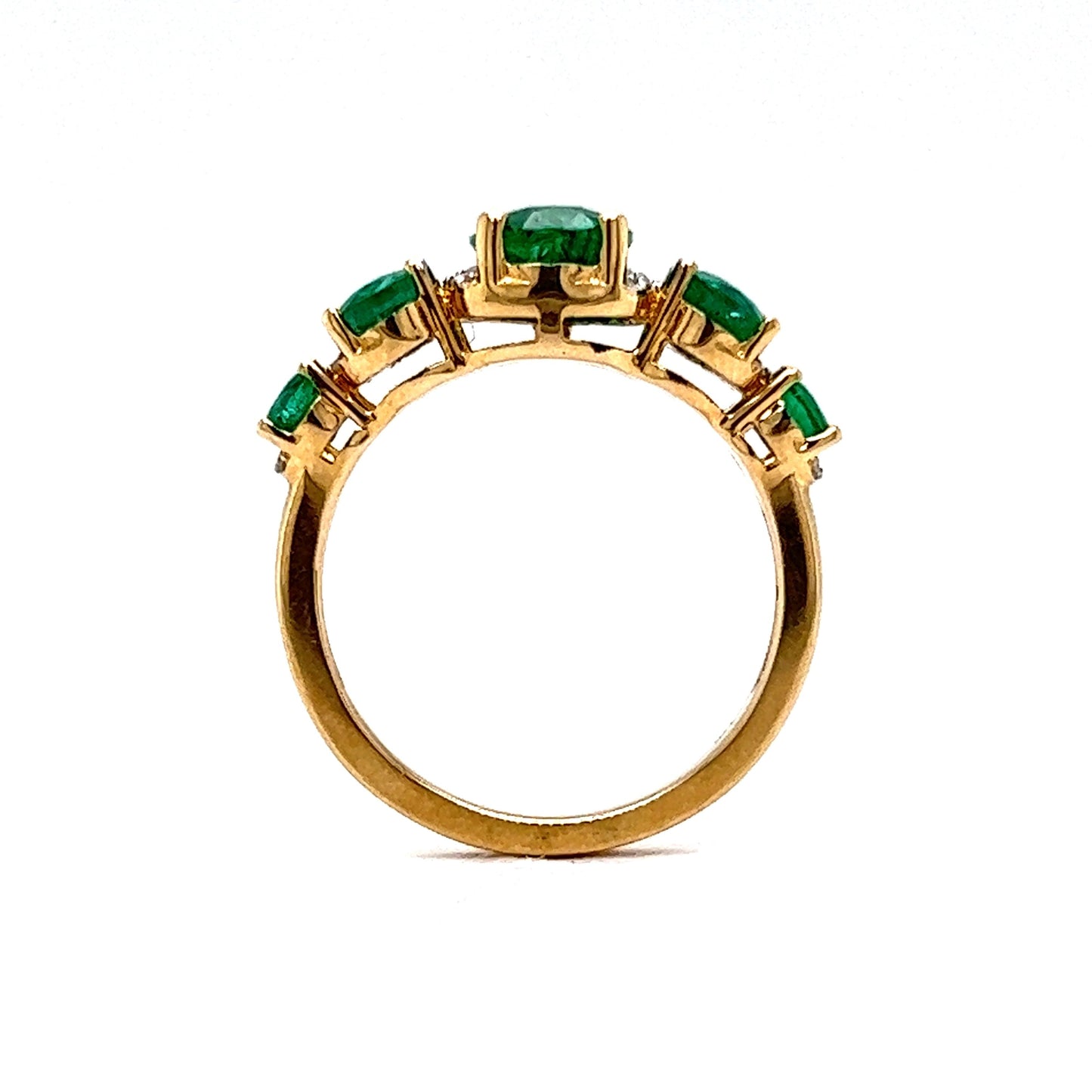 Five Stone Oval Cut Emerald & Diamond Ring in 14k Yellow Gold