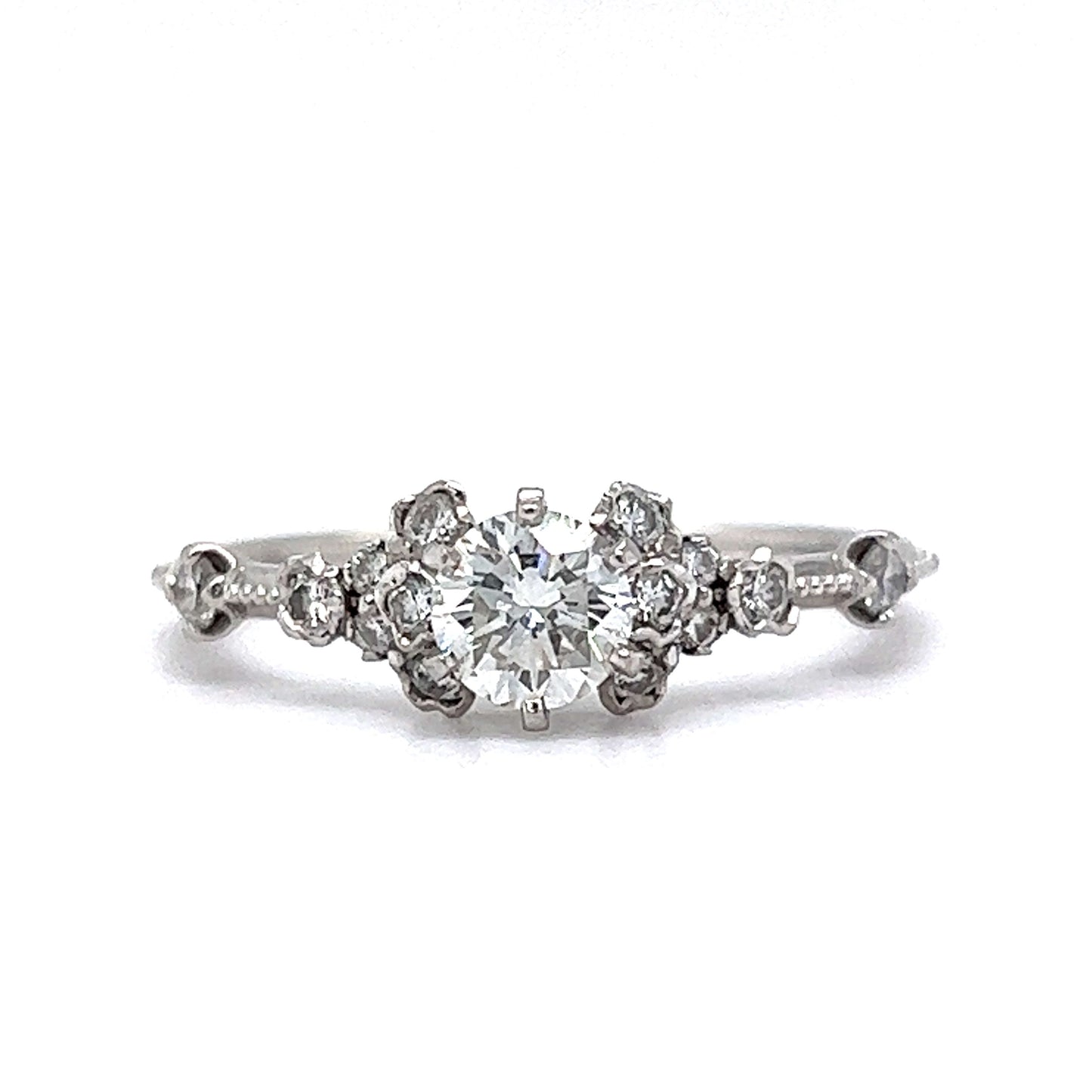 .51 Round Diamond Cluster Engagement Ring in 18k White Gold