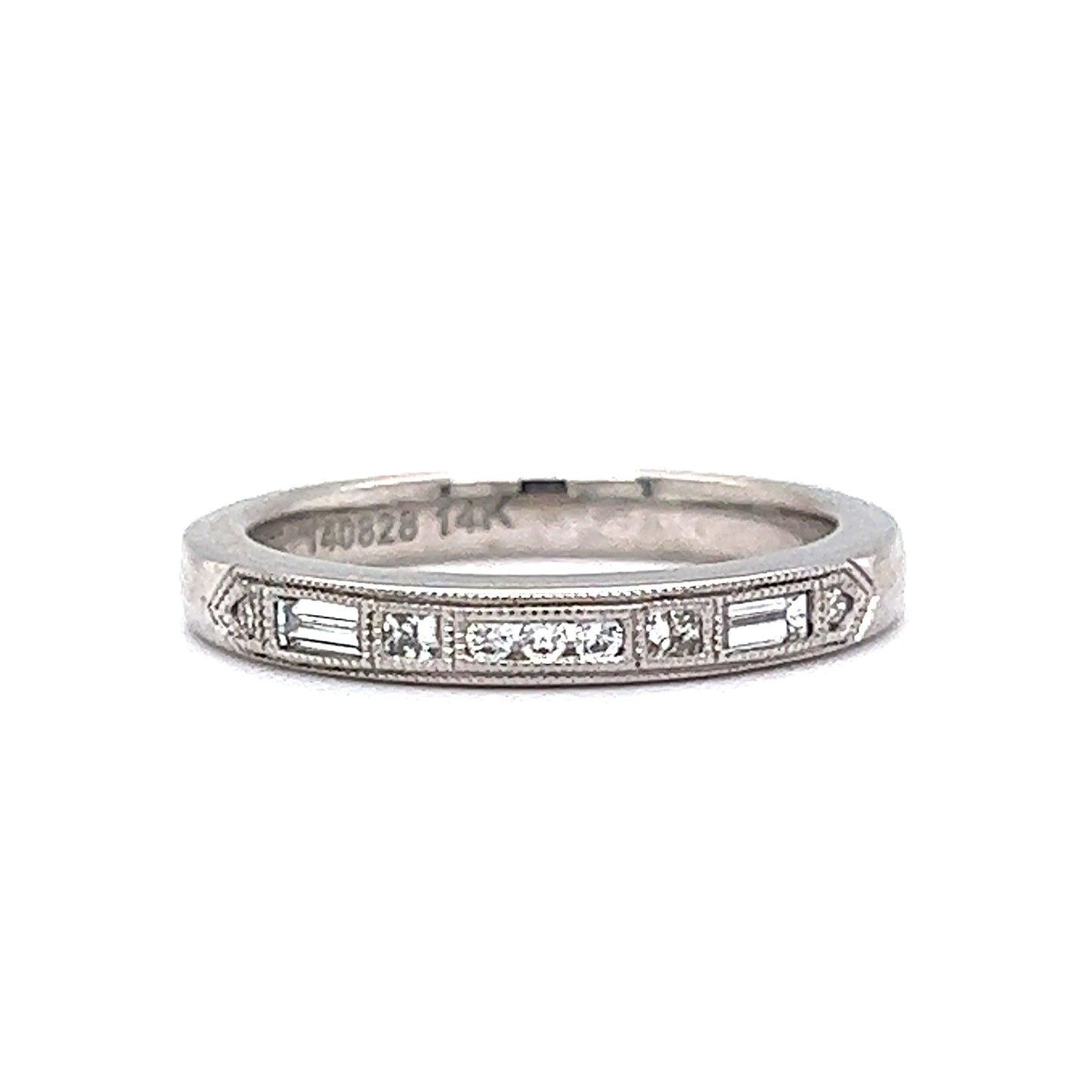 Geometric Bezel Set Diamond Wedding Band in 14k White Gold