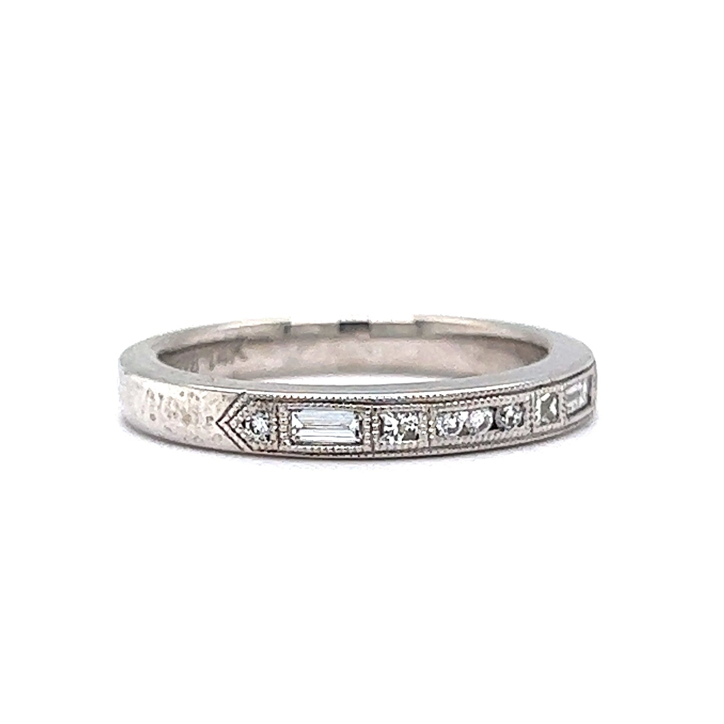 Geometric Bezel Set Diamond Wedding Band in 14k White Gold