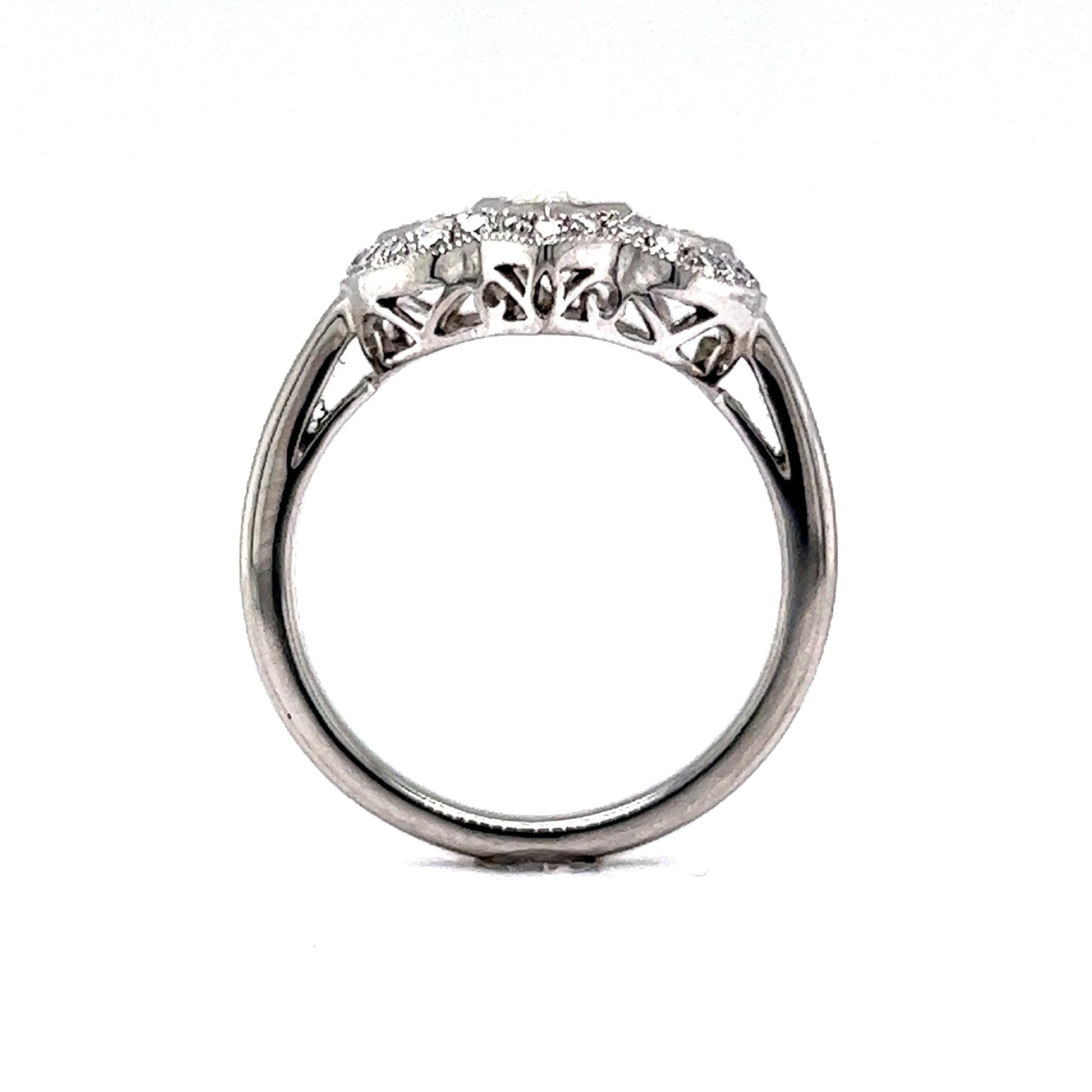 1.52 Three Stone Diamond Halo Engagement Ring in Platinum