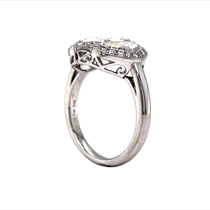 1.52 Three Stone Diamond Halo Engagement Ring in Platinum