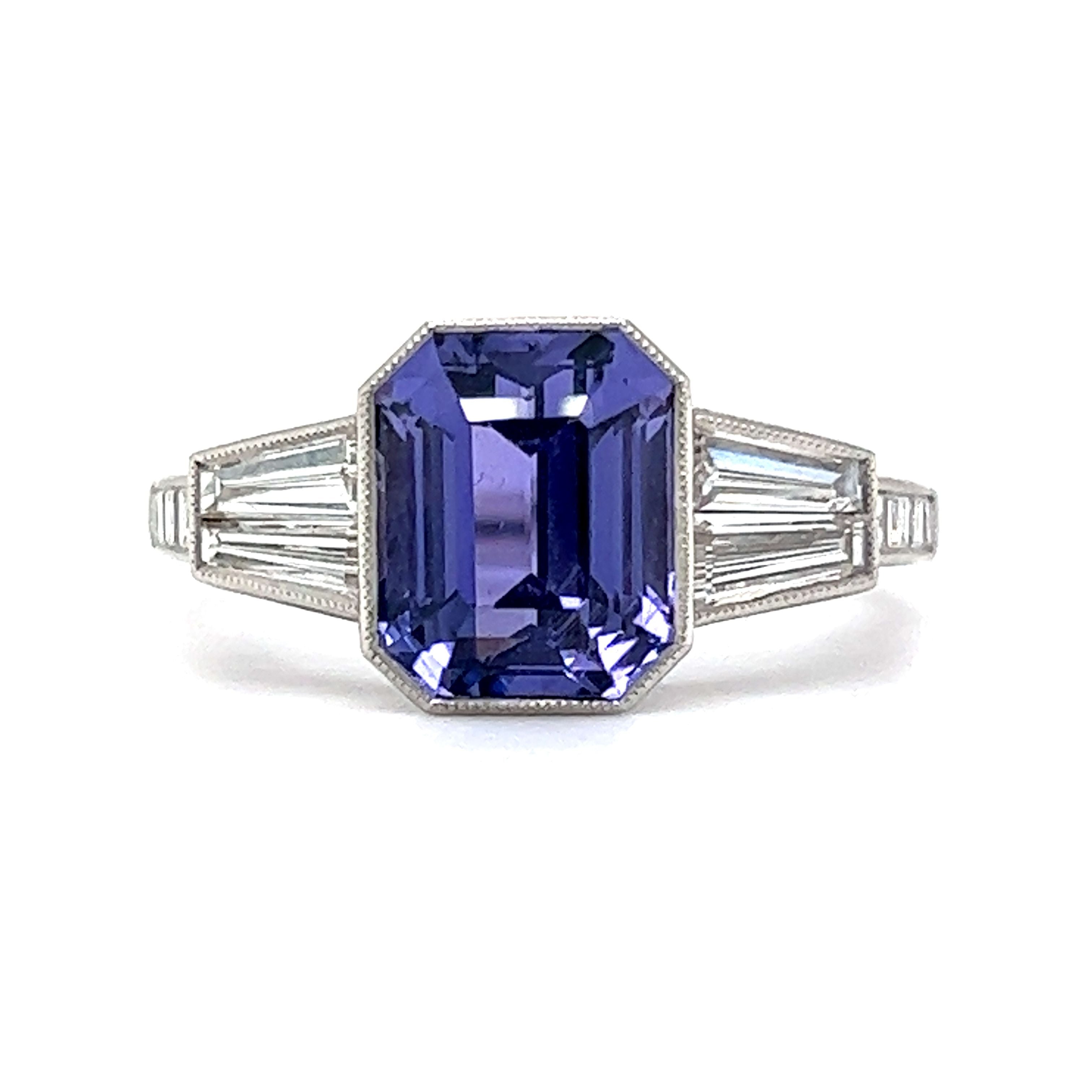 Half Moon Sapphire Engagement Ring with Baguette Cut Diamond – ARTEMER