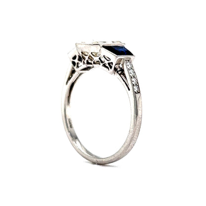 1.53 Emerald Cut Diamond & Sapphire Engagement Ring in Platinum