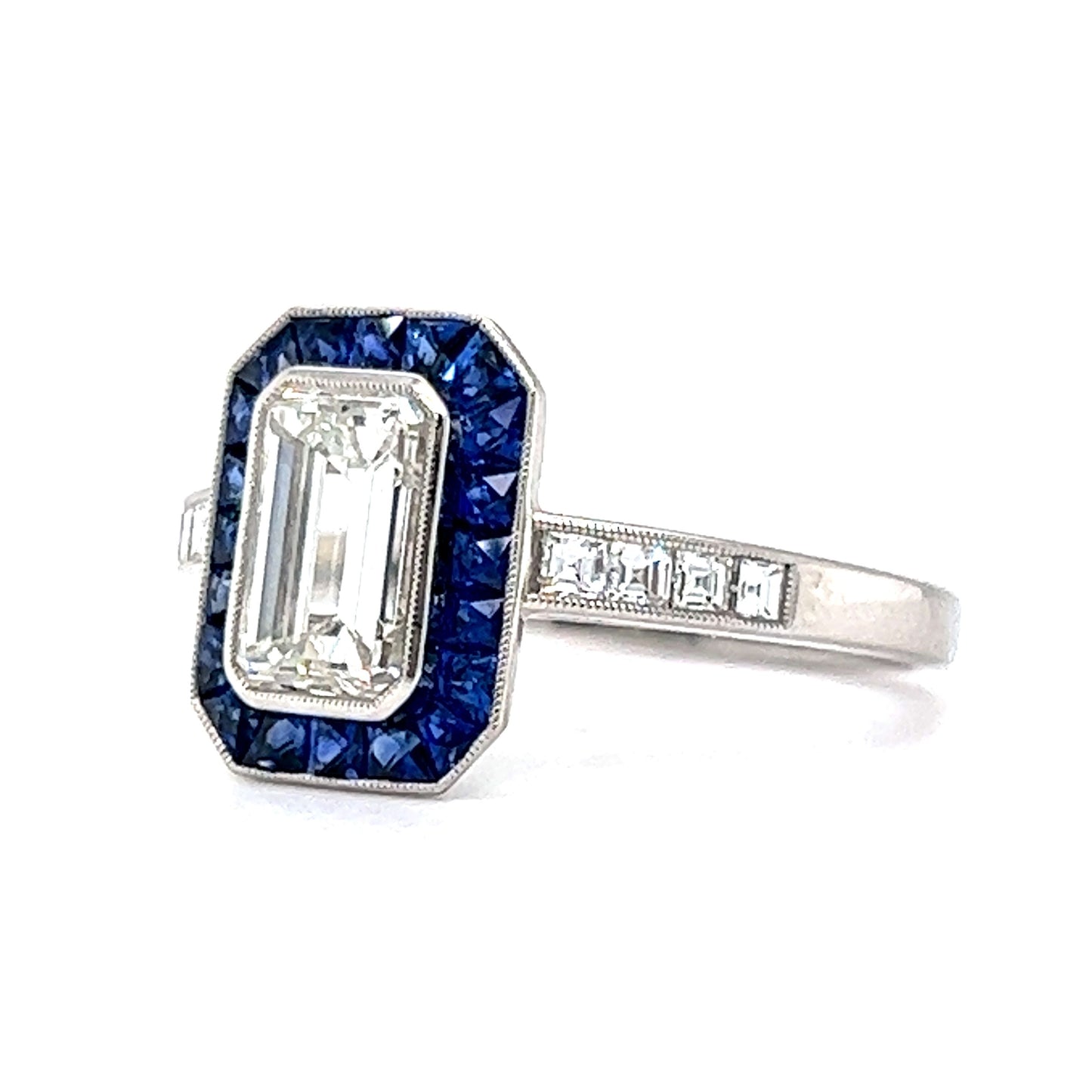 1.06 Diamond & Sapphire Halo Engagement Ring in Platinum