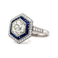 1.51 Hexagon Shaped Diamond & Sapphire Engagement Ring in Platinum