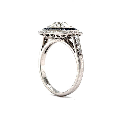 1.51 Hexagon Shaped Diamond & Sapphire Engagement Ring in Platinum