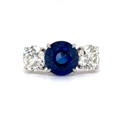 3.07 Sapphire & Diamond Three Stone Engagement Ring in Platinum