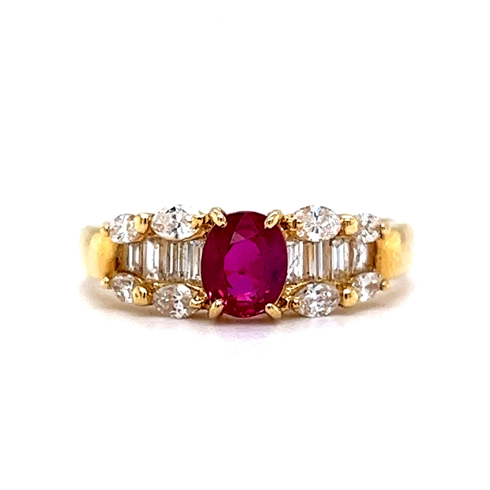 Ruby & Diamond Cluster Right Hand Ring in 18k Yellow Gold