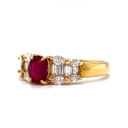 Ruby & Diamond Cluster Right Hand Ring in 18k Yellow Gold