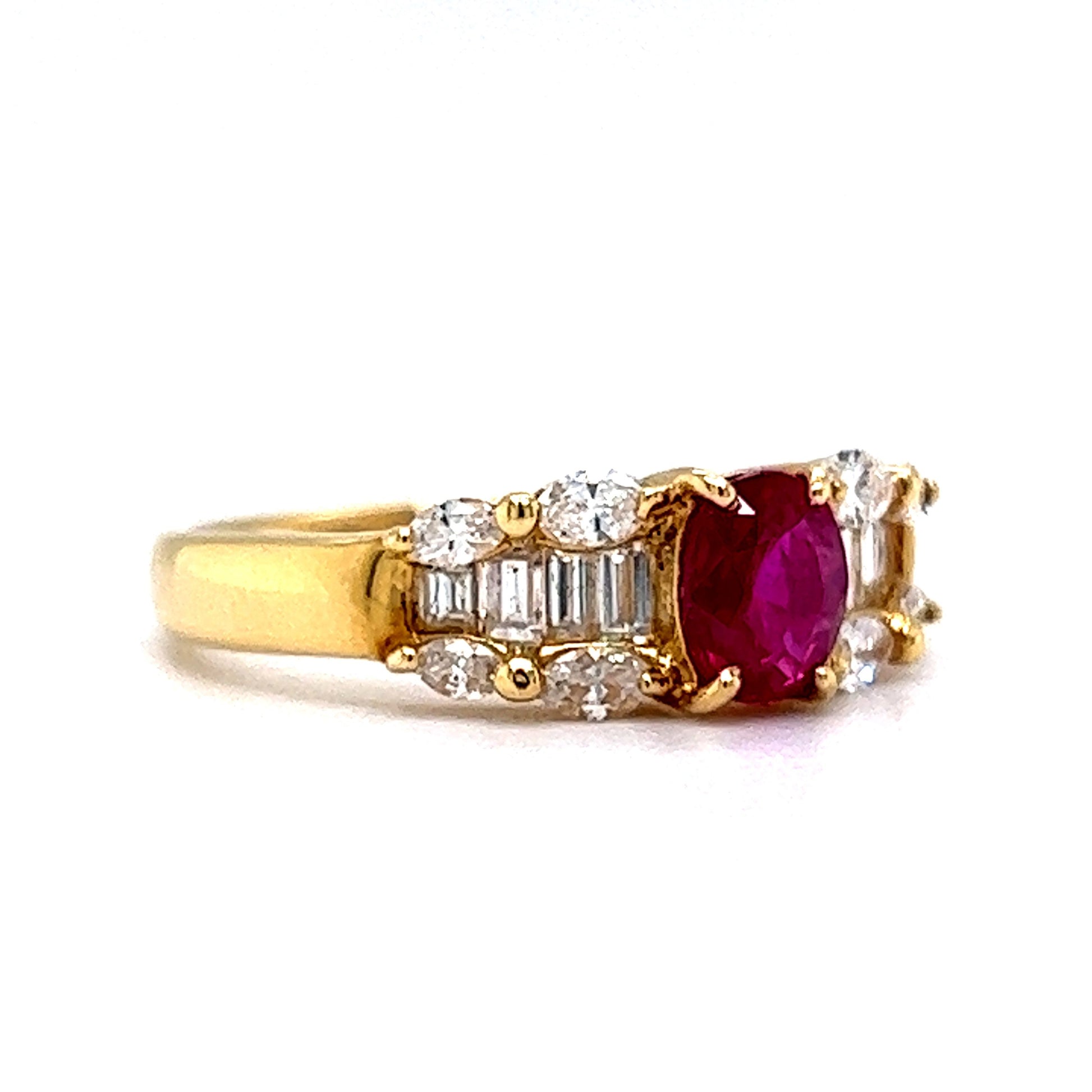 Ruby & Diamond Cluster Right Hand Ring in 18k Yellow Gold