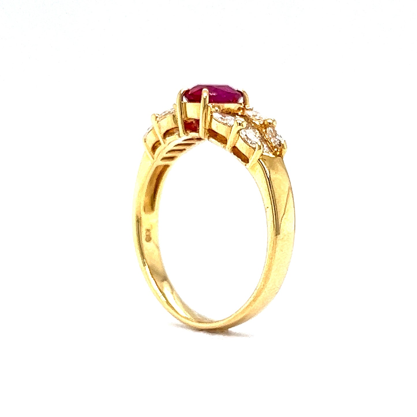 Ruby & Diamond Cluster Right Hand Ring in 18k Yellow Gold