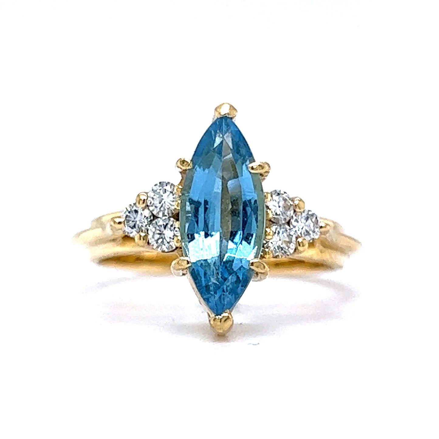 Marquise Cut Aquamarine & Diamond Cocktail Ring in 18k Yellow Gold