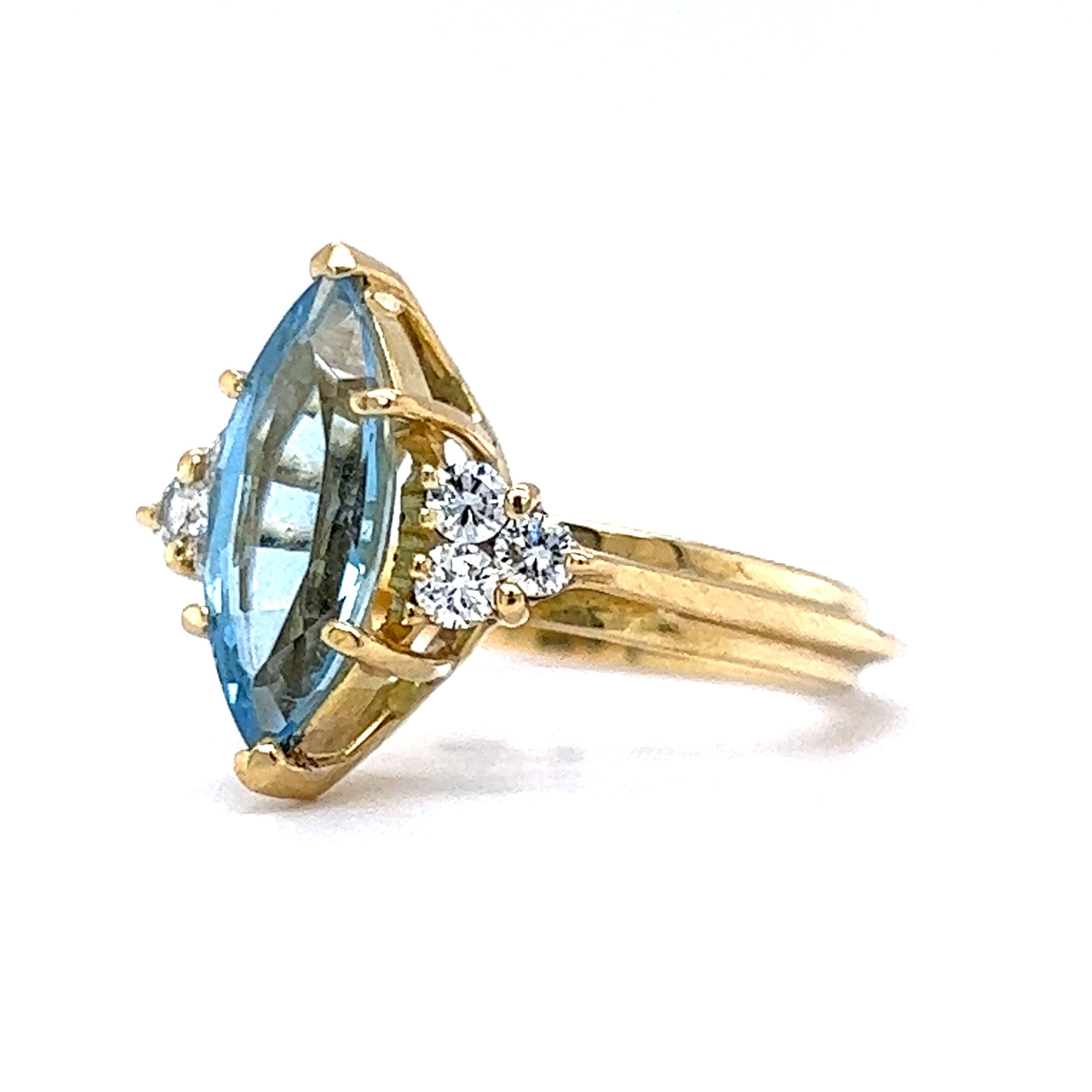 Marquise Cut Aquamarine & Diamond Cocktail Ring in 18k Yellow Gold