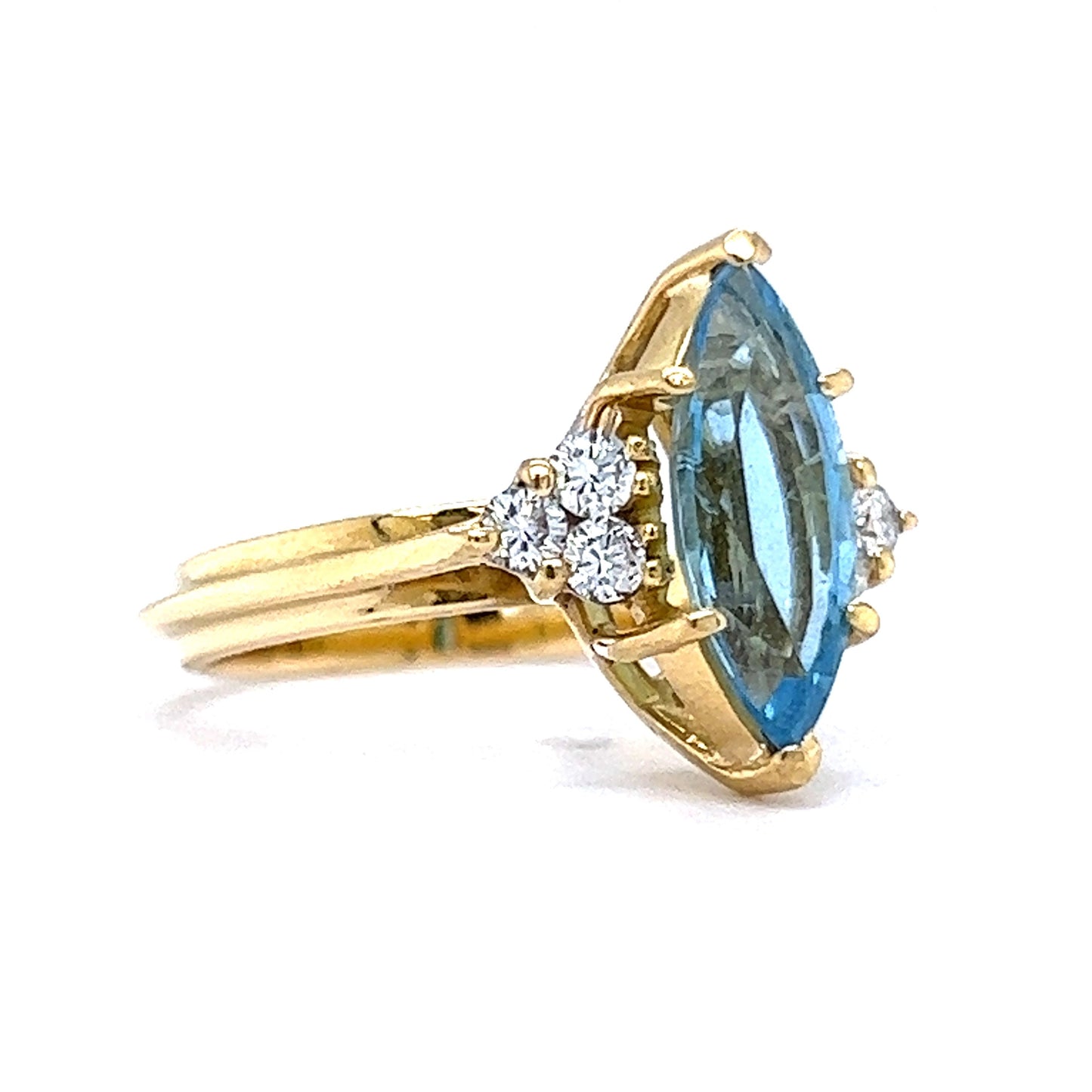 Marquise Cut Aquamarine & Diamond Cocktail Ring in 18k Yellow Gold